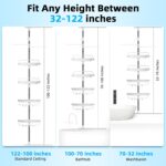 ⁦منظم حمام زاوية بعمود ضغط 4 رفوف – قابل للتعديل 32–122 إنش – مقاوم للصدأ بدون حفر مع حامل مناشف⁩ - الصورة ⁦4⁩