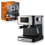 ماكينة قهوة اسبريسو نصف أوتوماتيك HALEY – ضغط 9 بار – خزان ماء 1.5 لتر – قوة 850 واط – هيكل ستانلس ستيل
