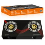 موقد غاز HALEY – عينين، سطح زجاج حراري أسود، إشعال إلكتروني، تصميم عصري